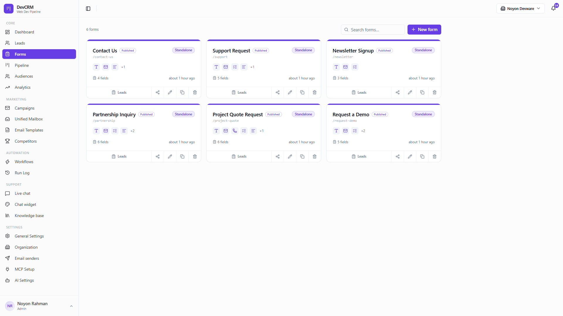 Embeddable Lead Forms