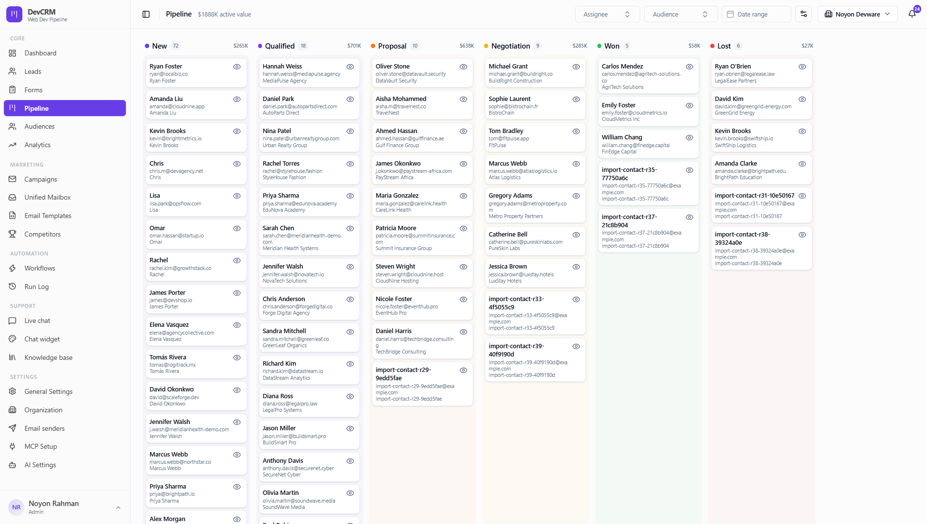 Visual Kanban Sales Pipeline Interface