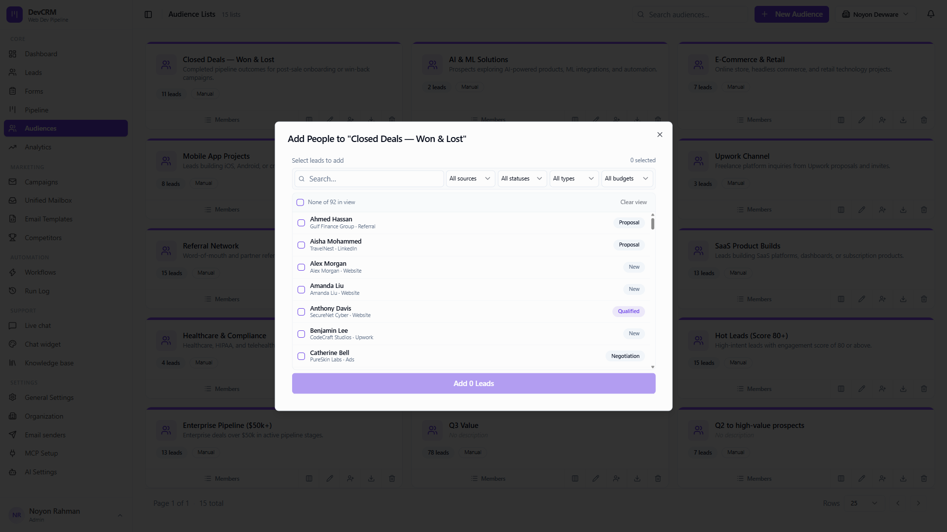 Add leads to audience for campaign enrollment