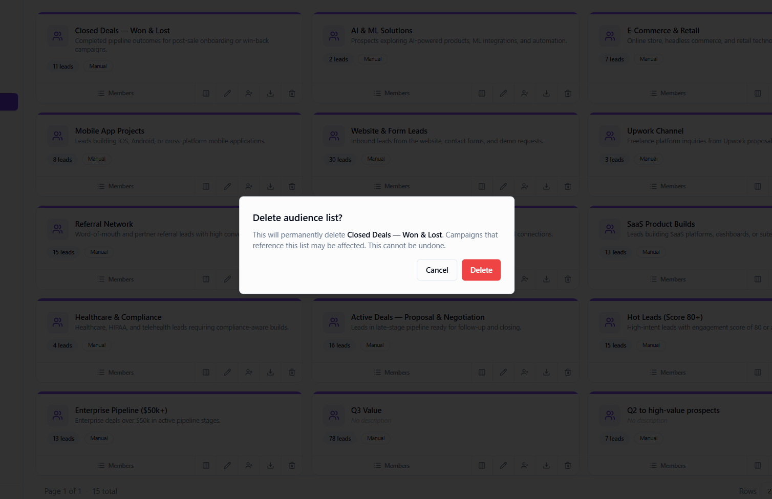 Delete audience confirmation