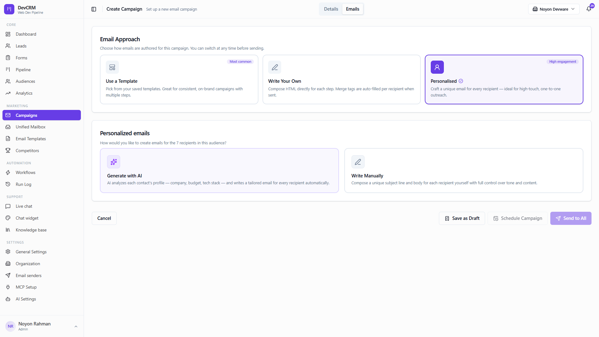 Campaign email approach: personalized generate with AI