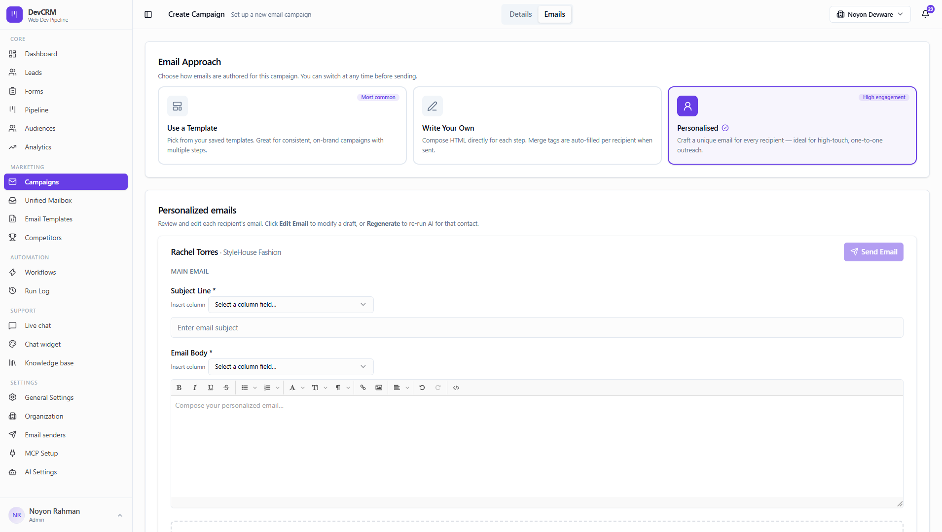Campaign email approach: personalized manual
