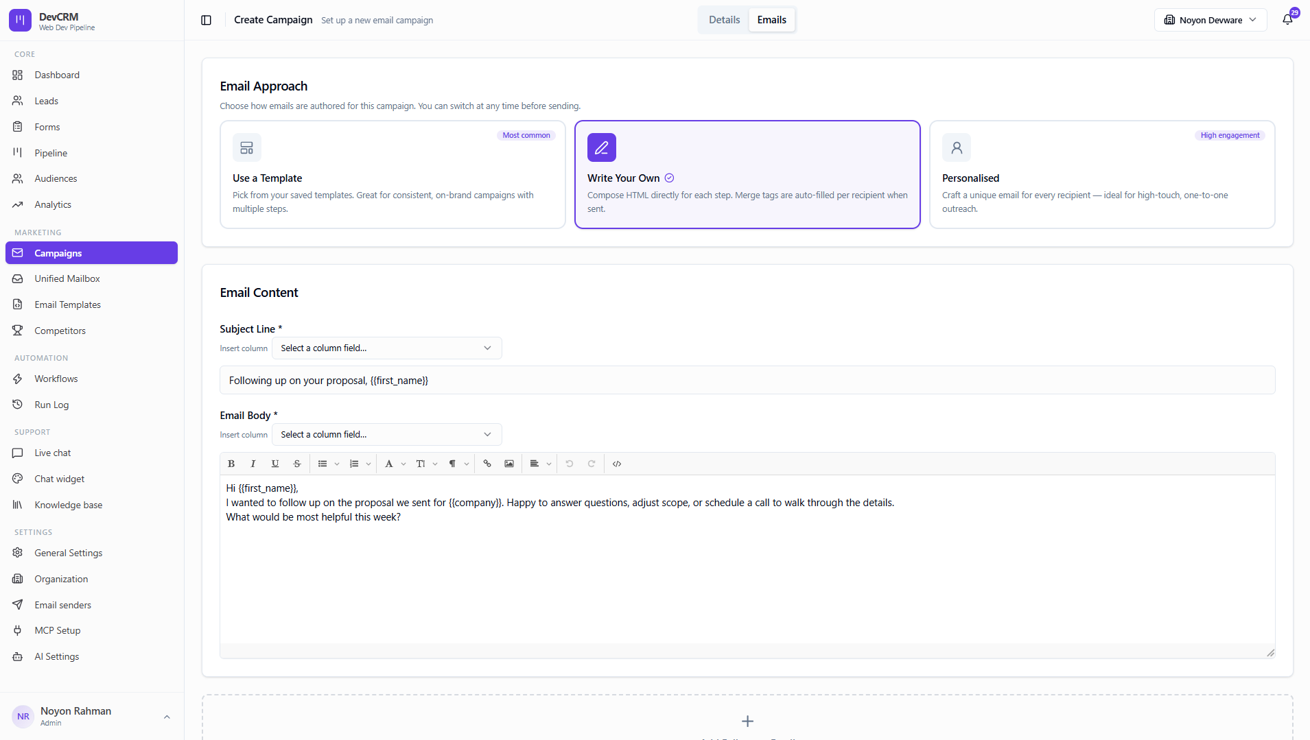 Campaign email approach: write your own