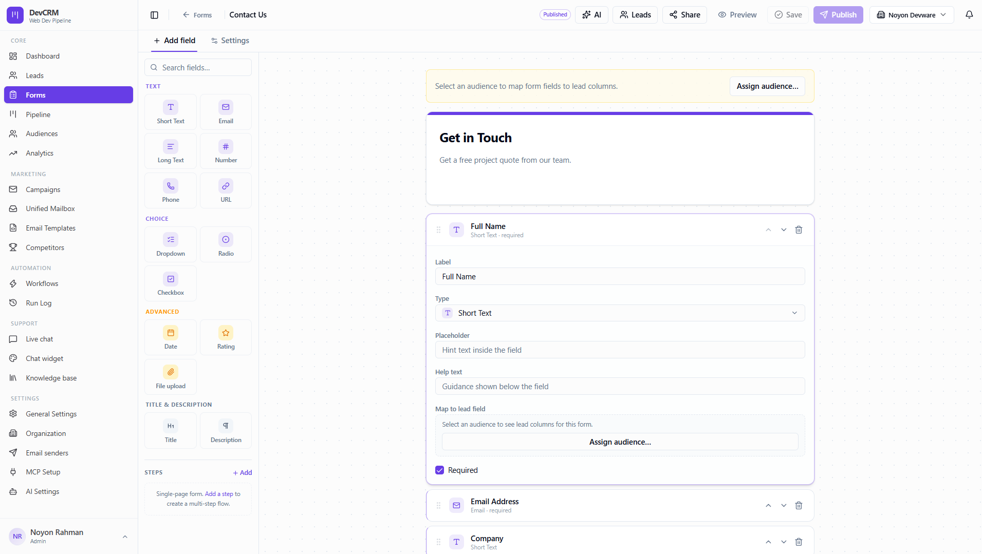 Edit an existing form in the builder