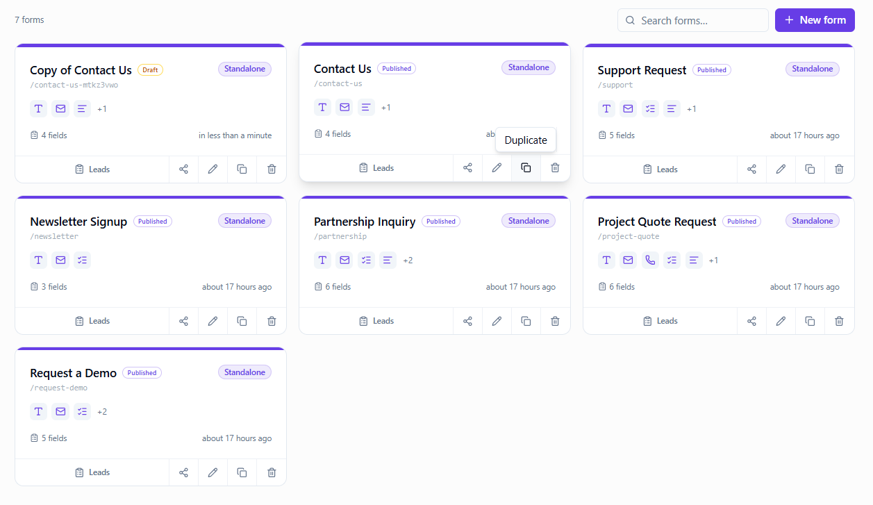 Duplicate form action