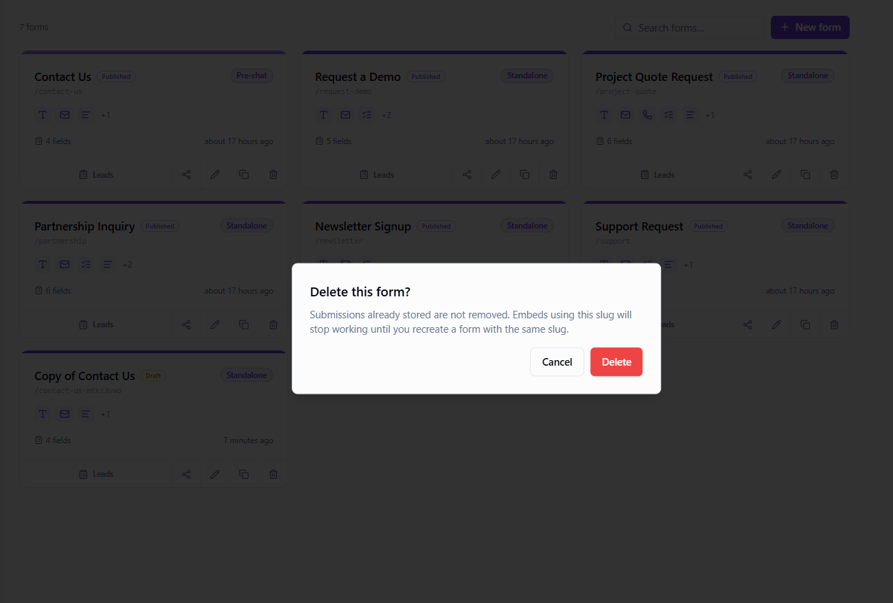 Delete form confirmation