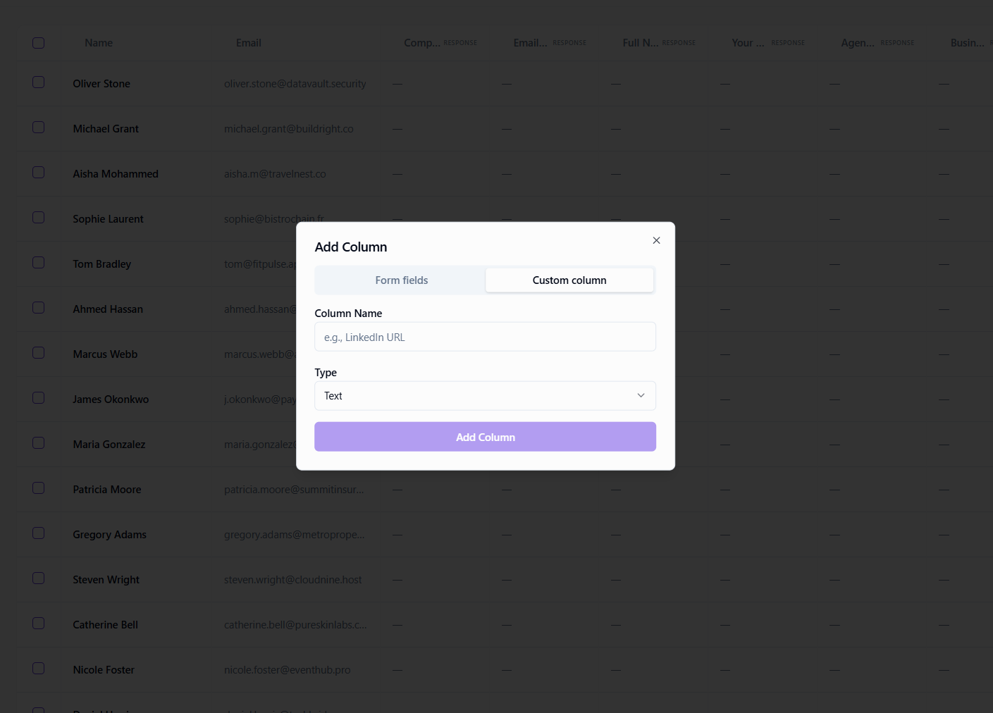 Add a custom column to the Leads table