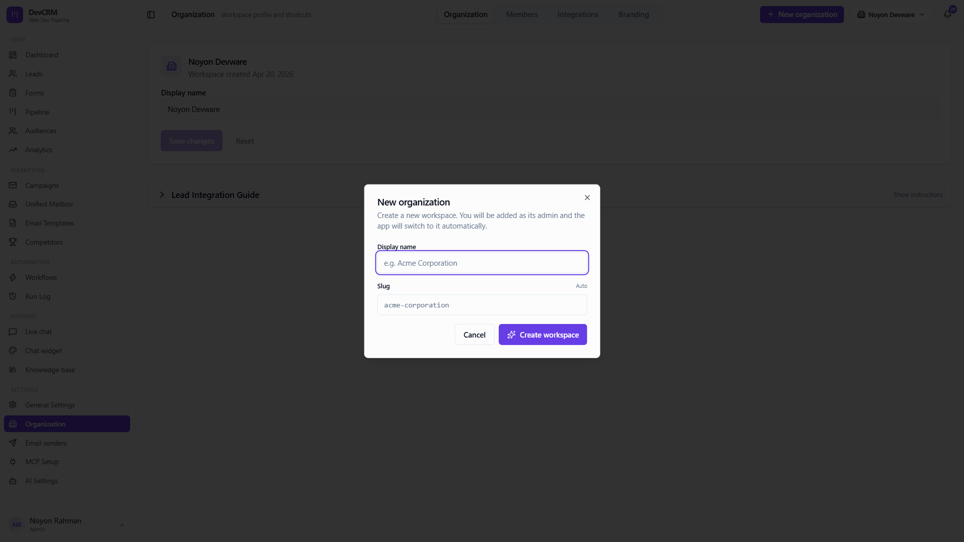 Add new organization