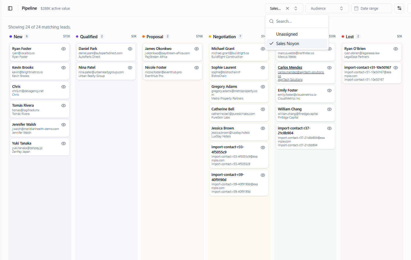 Pipeline filtered by assignee