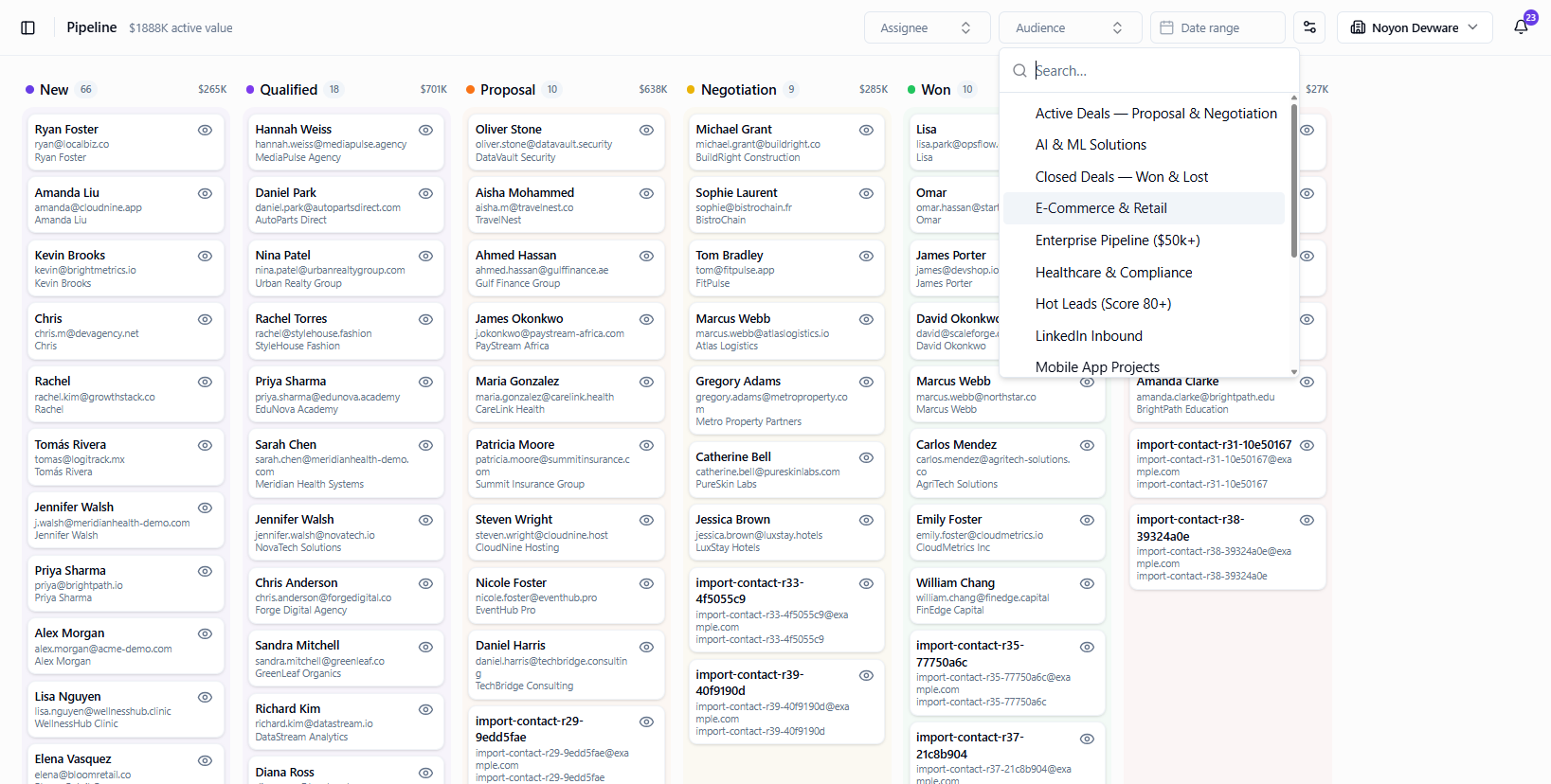 Pipeline filtered by audience list