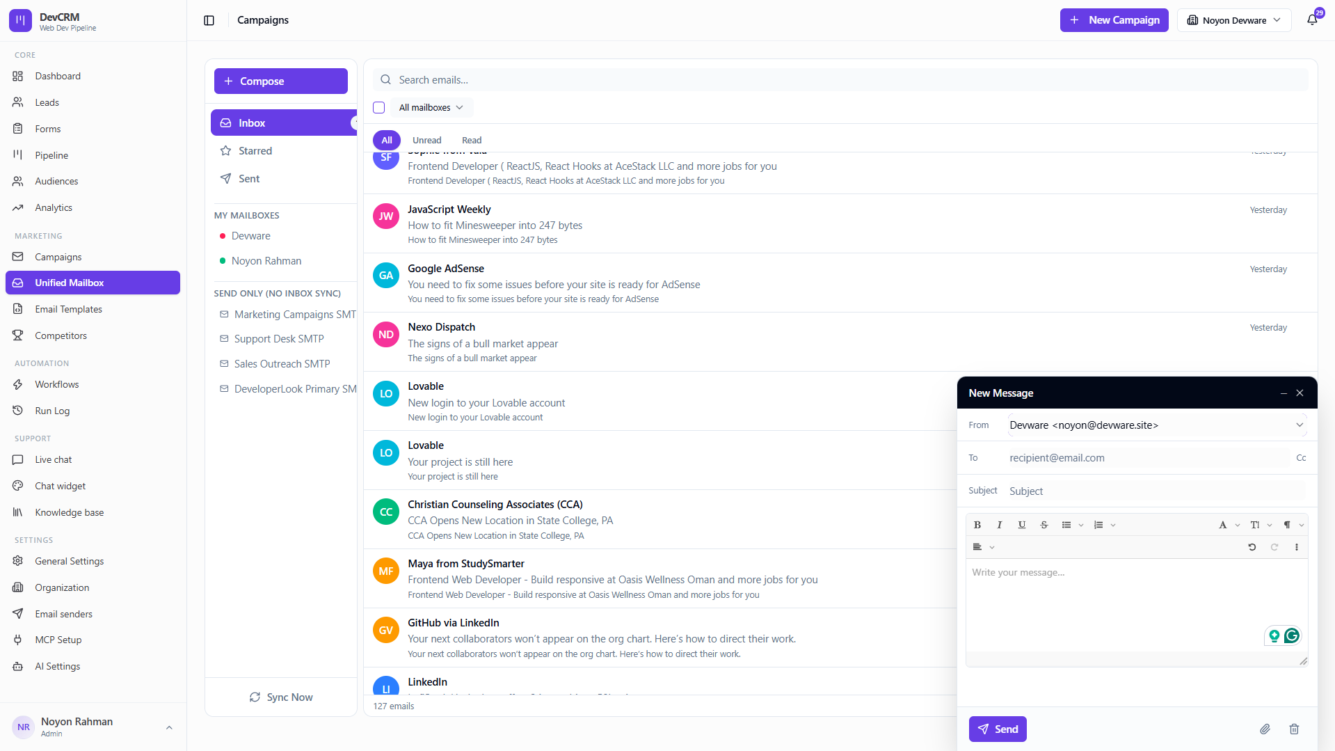 Compose and reply from the Unified Mailbox